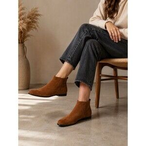 Italian Shoemakers Womens Ankle Boots Brown Suede Leather Zip Size 37 EU